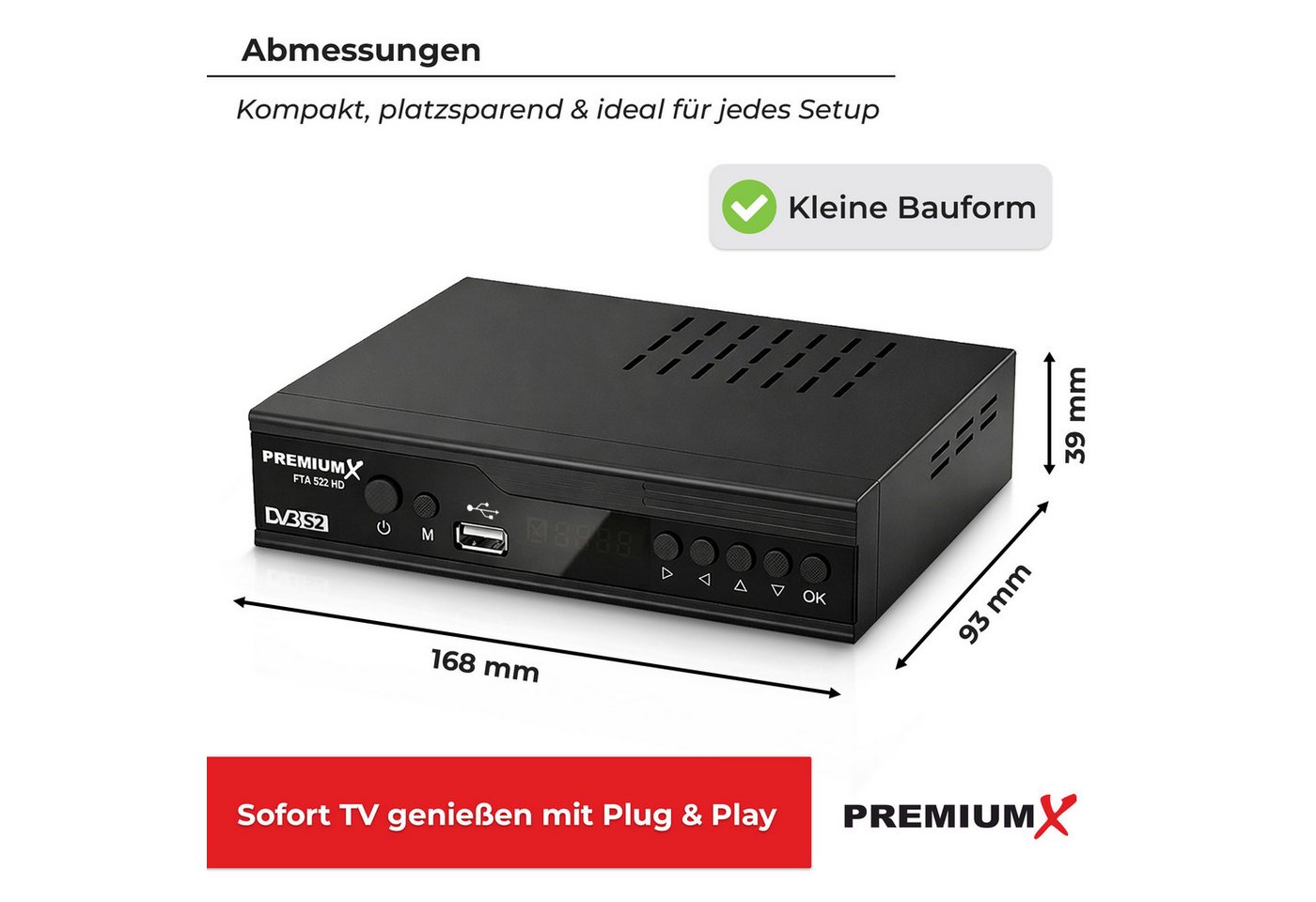 PremiumX FTA 522 HD Satelliten-Receiver DVB-S2 Unicable HDMI SCART USB Player SAT-Receiver – Bild 3 von 5