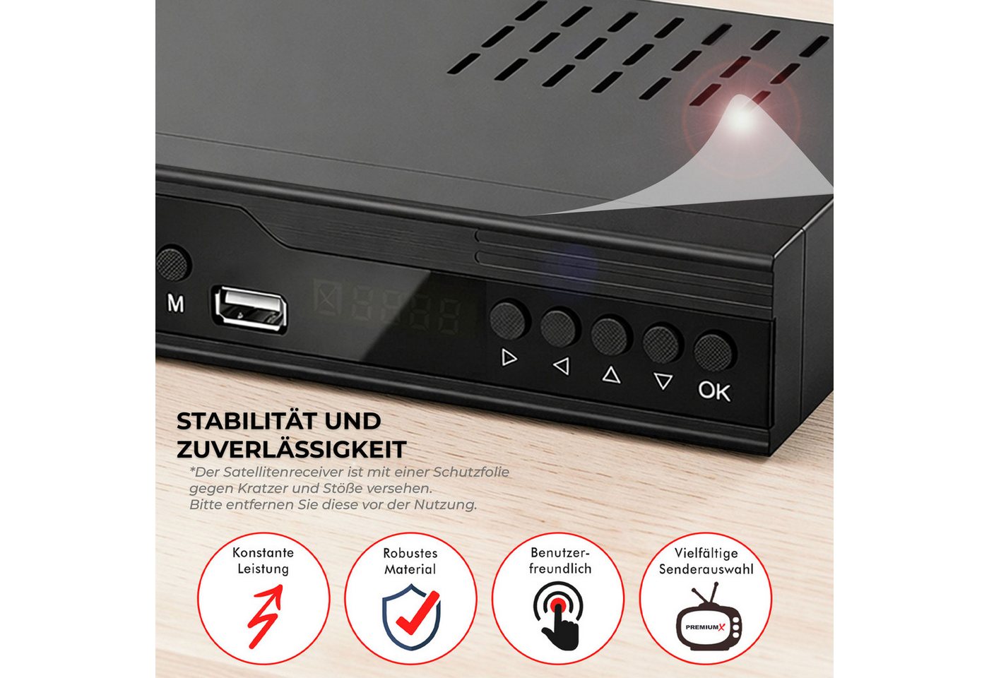 PremiumX FTA 522 HD Satelliten-Receiver DVB-S2 Unicable HDMI SCART USB Player SAT-Receiver – Bild 5 von 5