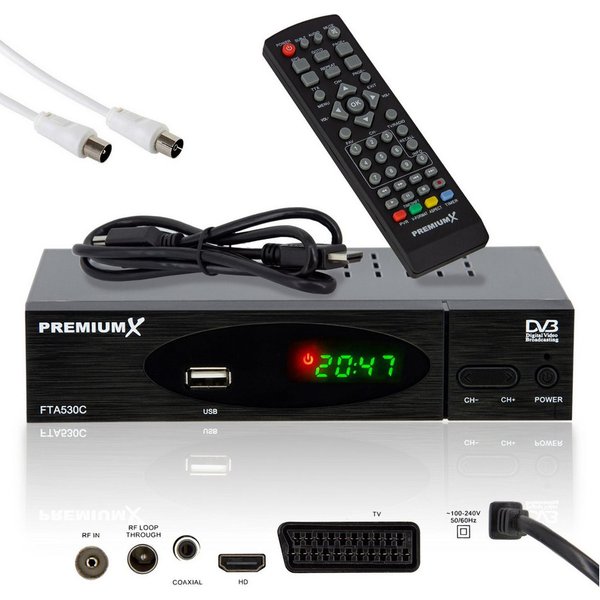 PremiumX FTA 530C DVB-C Kabel Receiver USB HDMI SCART Antennenkabel Kabel-Receiver
