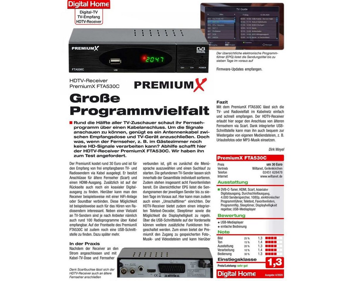 PremiumX FTA 530C Kabel Receiver DVB-C FullHD Digital USB SCART HDMI Kabel-Receiver – Bild 3 von 5