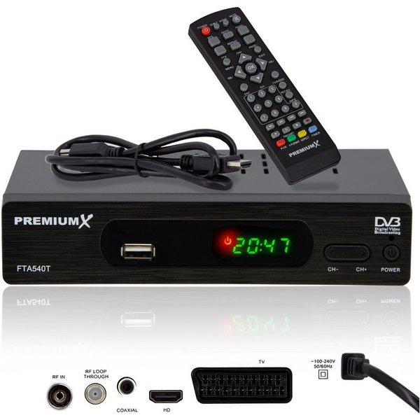 PremiumX FTA 540T FullHD Digital DVB-T2 Terrestrischer Receiver H.265 USB SCART DVB-T2 Receiver