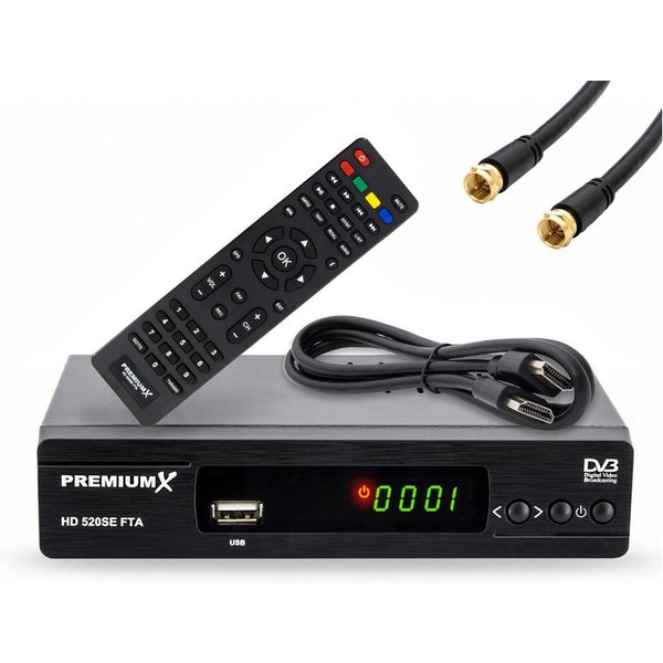 PremiumX HD 520SE-B FTA Digital SAT Receiver DVB-S2 HDMI SCART Antennenkabel SAT-Receiver