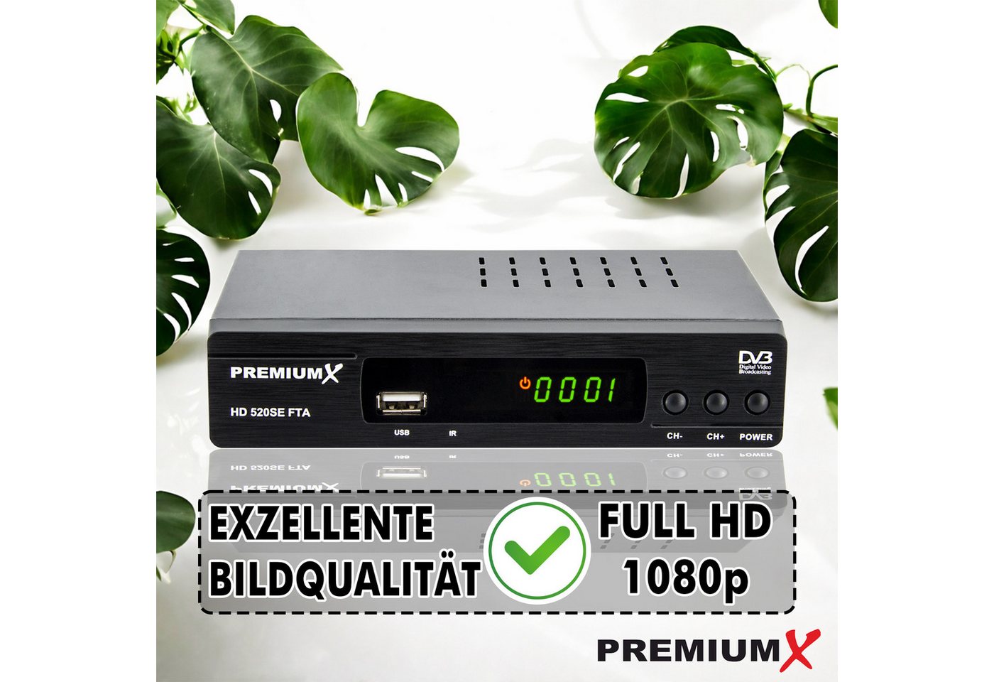 PremiumX HD 520SE-B FTA Digital SAT Receiver DVB-S2 HDMI SCART Antennenkabel SAT-Receiver – Bild 2 von 5
