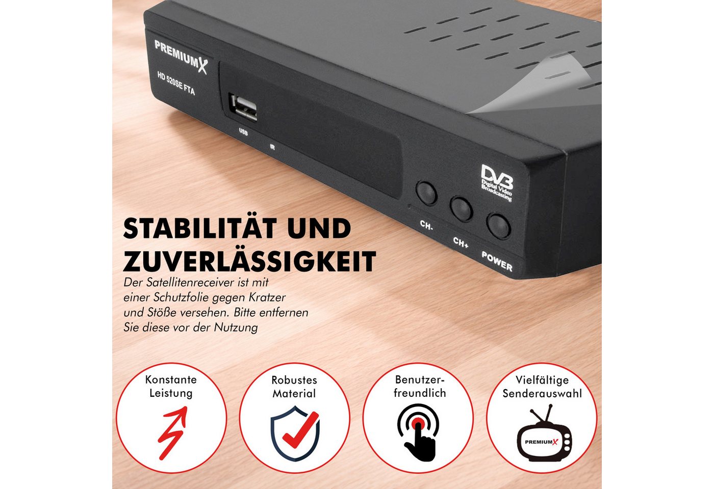 PremiumX HD 520SE-B FTA Digital SAT Receiver DVB-S2 HDMI SCART Antennenkabel SAT-Receiver – Bild 3 von 5