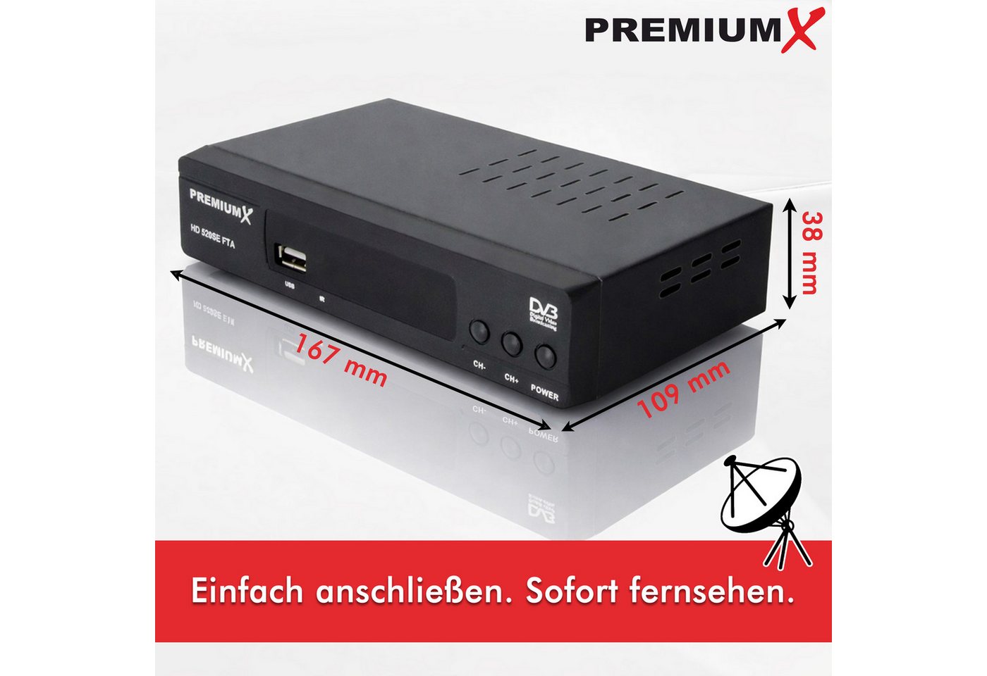 PremiumX HD 520SE-B FTA Digital SAT Receiver DVB-S2 HDMI SCART Antennenkabel SAT-Receiver – Bild 4 von 5