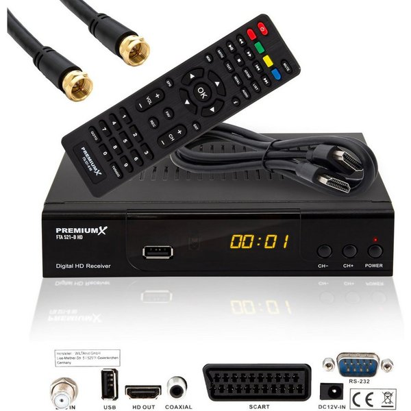 PremiumX HD 521 B FTA Digital SAT Receiver DVB-S2 FullHD HDMI SCART USB SAT-Receiver
