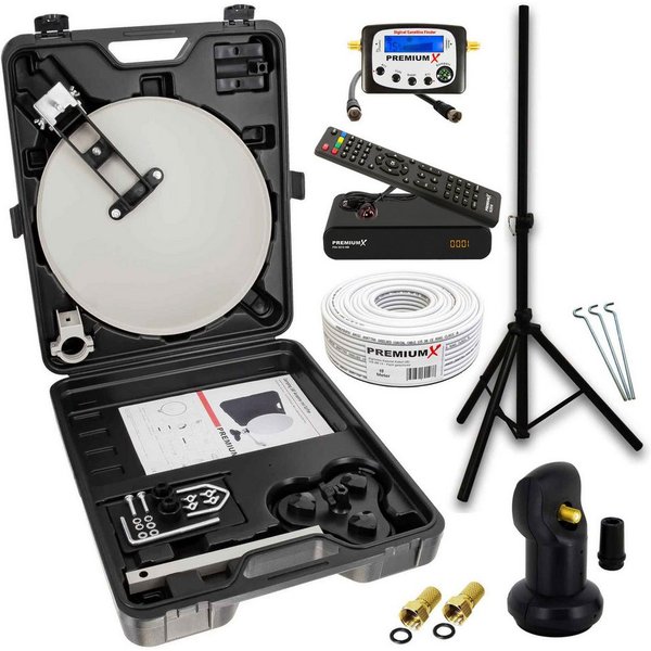 PremiumX Mobile SAT Anlage Receiver Satelliten-Finder LNB Kabel Koffer Stativ SAT-Antenne