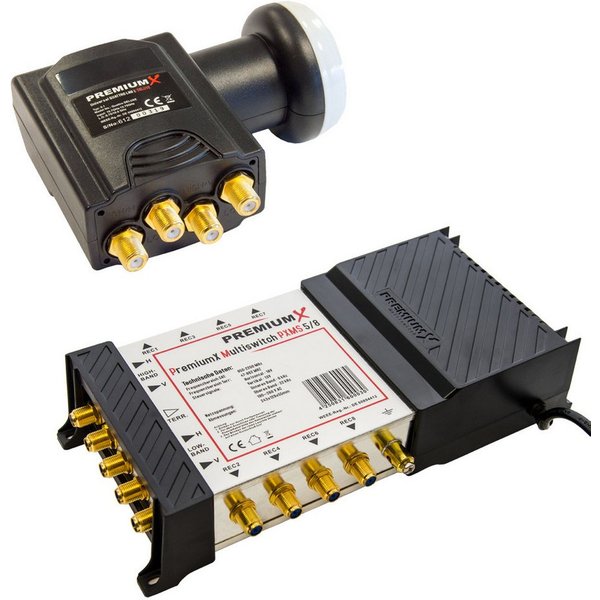 PremiumX SAT-Multischalter Multischalter PXMS-5/8 mit Netzteil Deluxe Quattro LNB 0,1dB 4K 8K