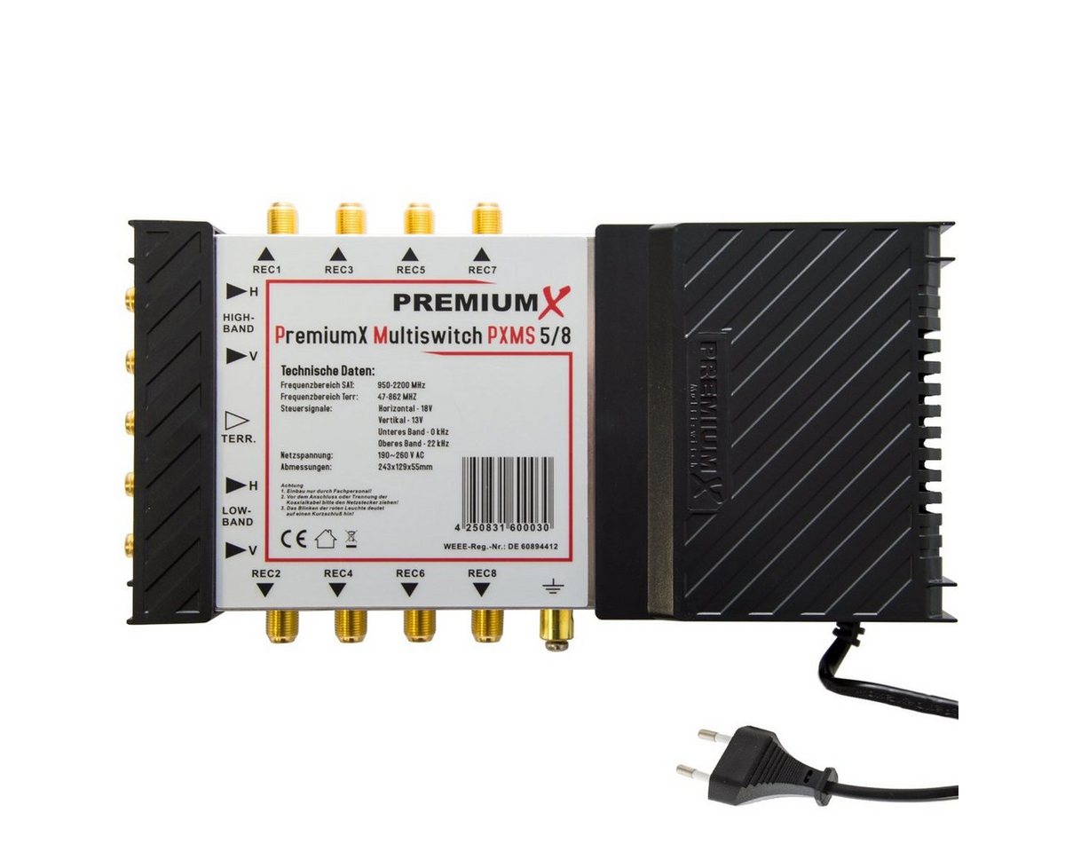 PremiumX SAT-Multischalter Multischalter PXMS-5/8 mit Netzteil Deluxe Quattro LNB 0,1dB 4K 8K – Bild 2 von 5