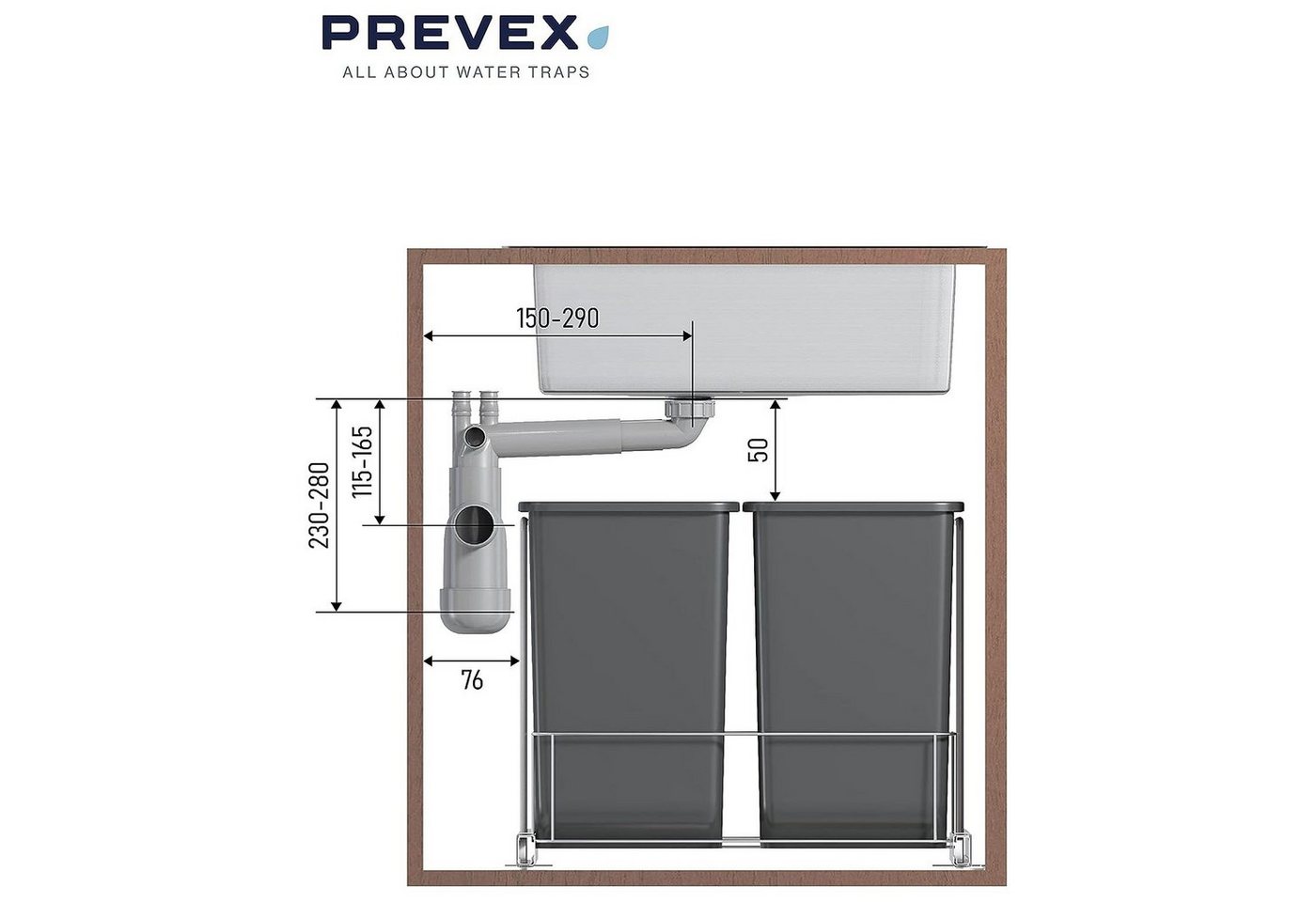 Prevex Siphon FL1-N2NF4-007, (1-tlg), PREVEX Flexloc Universal-Platzspar-Siphon für Küchenspüle – Bild 5 von 5