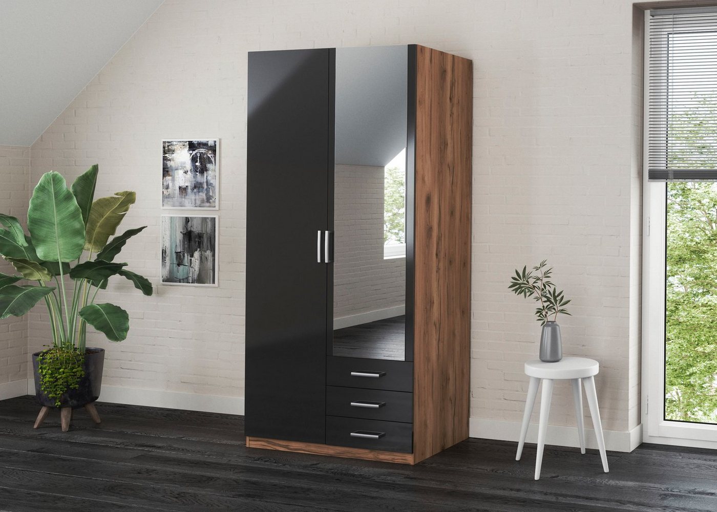 priess Kleiderschrank Amsterdam, viel Stauraum durch viele Schubkästen, Spiegeltüren Optional mit LED-Beleuchtung, Made in Germany – Bild 2 von 5