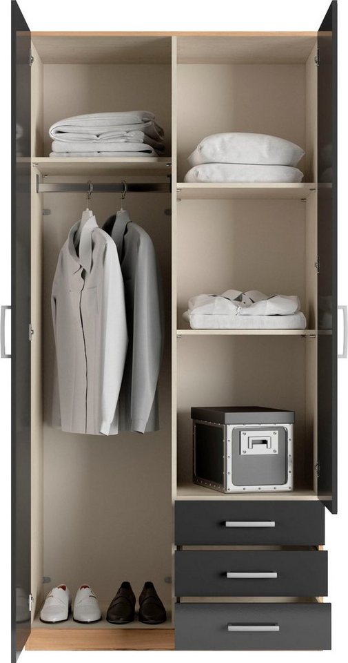 priess Kleiderschrank Amsterdam, viel Stauraum durch viele Schubkästen, Spiegeltüren Optional mit LED-Beleuchtung, Made in Germany – Bild 4 von 5