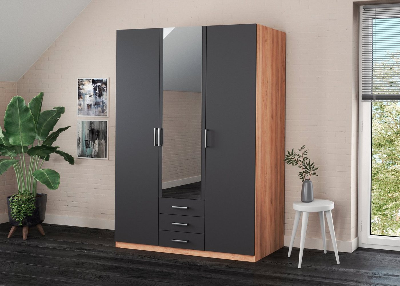 priess Kleiderschrank Amsterdam, viel Stauraum durch viele Schubkästen, Spiegeltüren Optional mit LED-Beleuchtung, Made in Germany – Bild 2 von 5