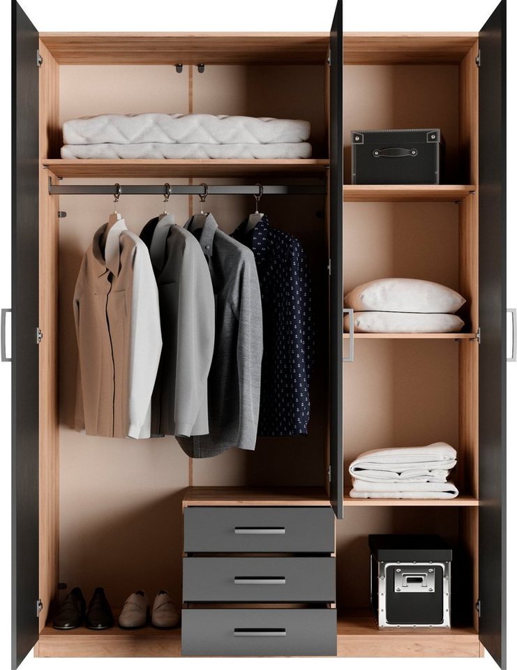 priess Kleiderschrank Amsterdam, viel Stauraum durch viele Schubkästen, Spiegeltüren Optional mit LED-Beleuchtung, Made in Germany – Bild 4 von 5