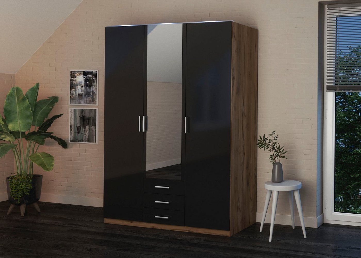 priess Kleiderschrank Amsterdam, viel Stauraum durch viele Schubkästen, Spiegeltüren Optional mit LED-Beleuchtung, Made in Germany – Bild 3 von 5