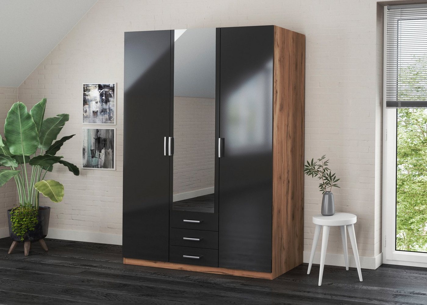 priess Kleiderschrank Amsterdam, viel Stauraum durch viele Schubkästen, Spiegeltüren Optional mit LED-Beleuchtung, Made in Germany – Bild 3 von 5
