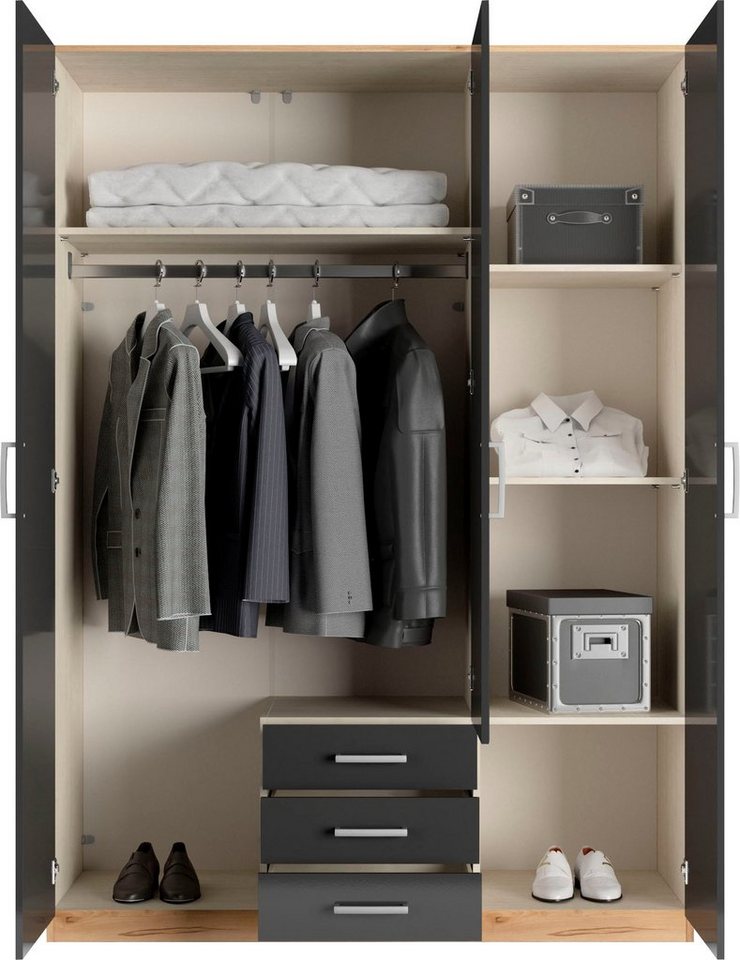 priess Kleiderschrank Amsterdam, viel Stauraum durch viele Schubkästen, Spiegeltüren Optional mit LED-Beleuchtung, Made in Germany – Bild 4 von 5