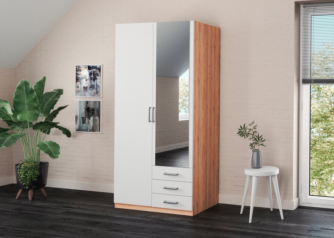 priess Kleiderschrank Amsterdam, viel Stauraum durch viele Schubkästen, Spiegeltüren Optional mit LED-Beleuchtung, Made in Germany – Bild 2 von 5