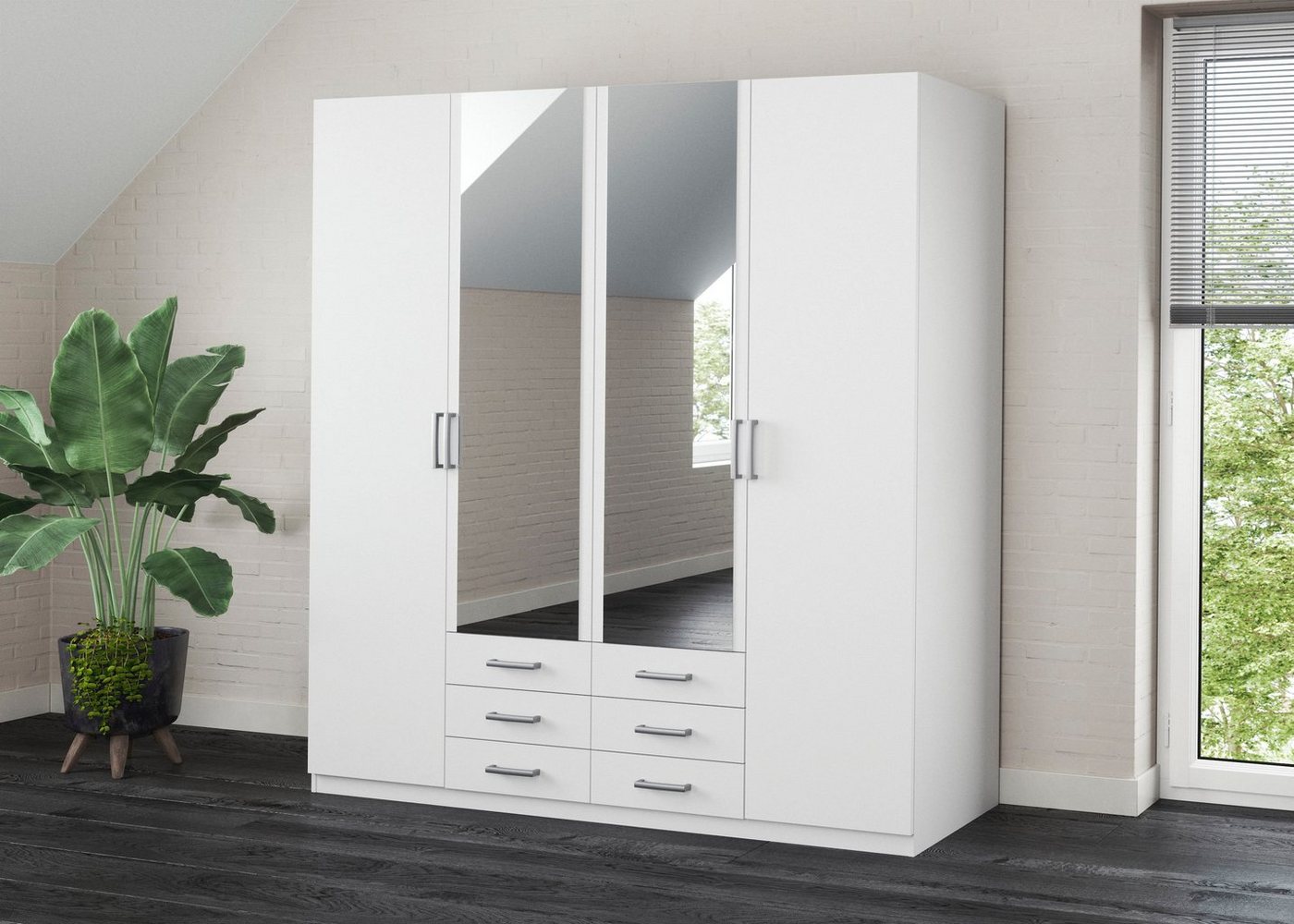 priess Kleiderschrank Amsterdam, viel Stauraum durch viele Schubkästen, Spiegeltüren Optional mit LED-Beleuchtung, Made in Germany – Bild 3 von 5