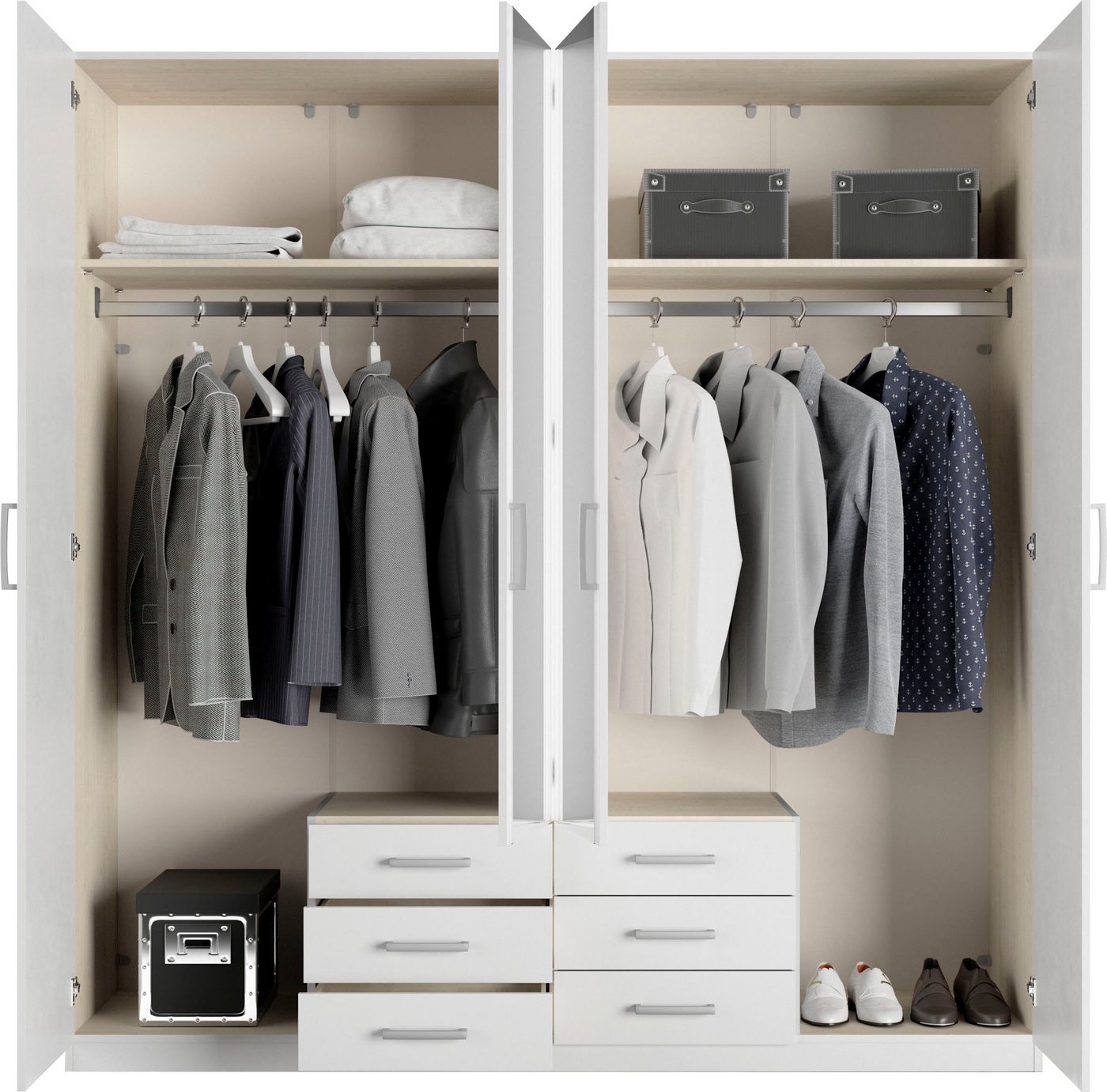 priess Kleiderschrank Amsterdam, viel Stauraum durch viele Schubkästen, Spiegeltüren Optional mit LED-Beleuchtung, Made in Germany – Bild 4 von 5