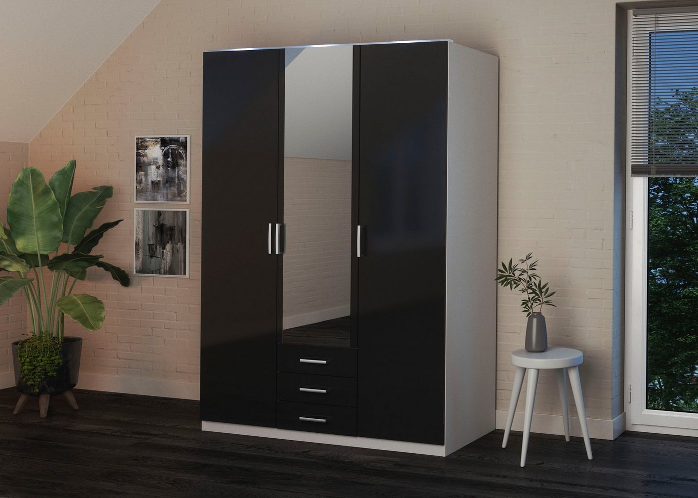 priess Kleiderschrank Amsterdam, viel Stauraum durch viele Schubkästen, Spiegeltüren Optional mit LED-Beleuchtung, Made in Germany – Bild 3 von 5