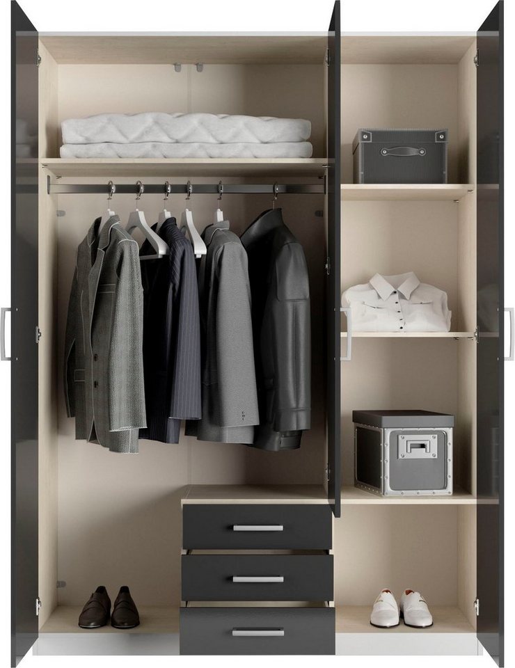 priess Kleiderschrank Amsterdam, viel Stauraum durch viele Schubkästen, Spiegeltüren Optional mit LED-Beleuchtung, Made in Germany – Bild 4 von 5