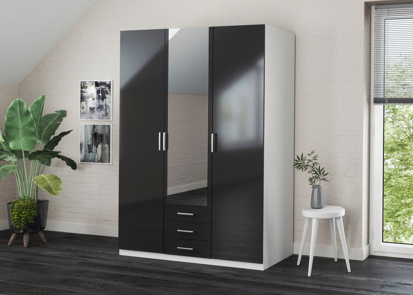 priess Kleiderschrank Amsterdam, viel Stauraum durch viele Schubkästen, Spiegeltüren Optional mit LED-Beleuchtung, Made in Germany – Bild 3 von 5