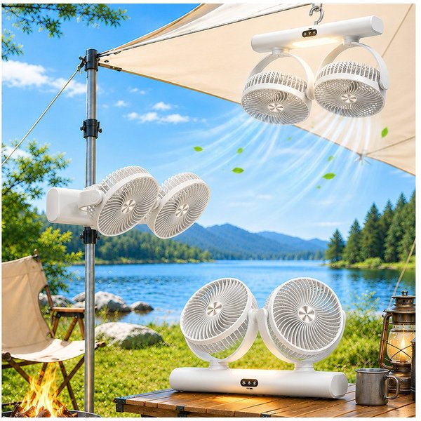 PRIISF Akku-Ventilator Akku Tischventilator USB Camping Ventilator LED Licht Deckenventilator, Tragbare Ventilatoren für Zelt, Reisen, Büro, Wohnmobil, Schlafzi