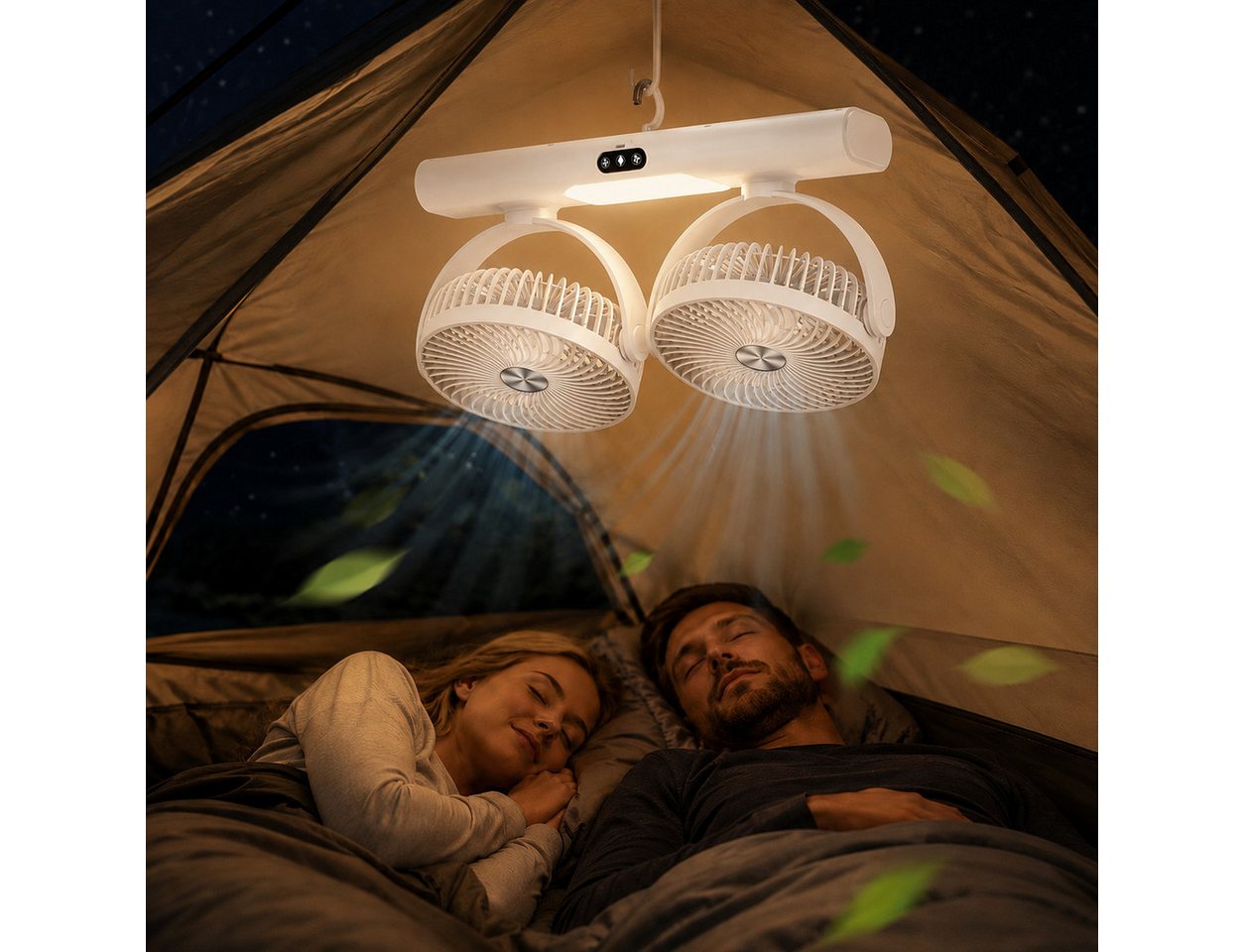 PRIISF Akku-Ventilator Akku Tischventilator USB Camping Ventilator LED Licht Deckenventilator, Tragbare Ventilatoren für Zelt, Reisen, Büro, Wohnmobil, Schlafzi – Bild 2 von 5