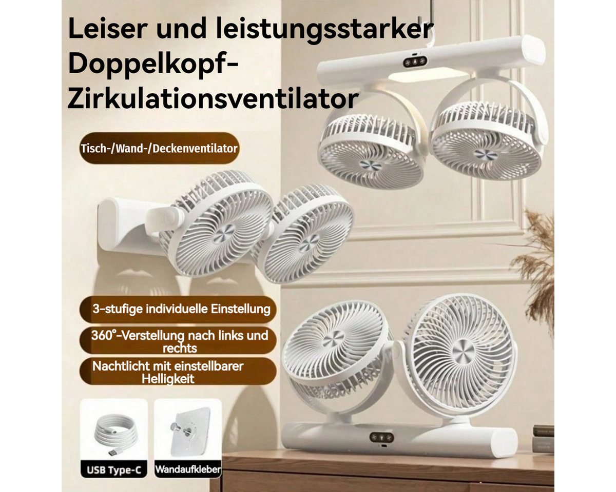 PRIISF Akku-Ventilator Akku Tischventilator USB Camping Ventilator LED Licht Deckenventilator, Tragbare Ventilatoren für Zelt, Reisen, Büro, Wohnmobil, Schlafzi – Bild 3 von 5