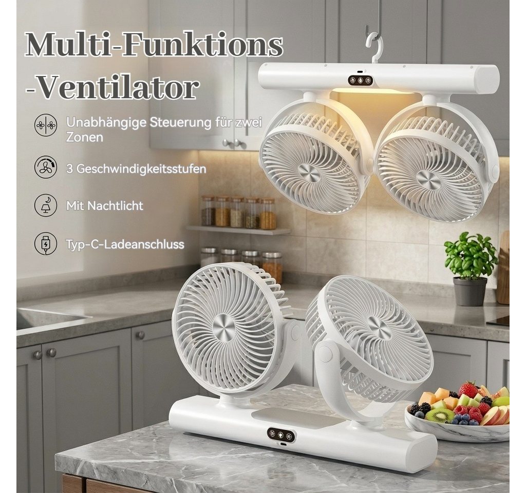 PRIISF Akku-Ventilator Akku Tischventilator USB Camping Ventilator LED Licht Deckenventilator, Tragbare Ventilatoren für Zelt, Reisen, Büro, Wohnmobil, Schlafzi – Bild 5 von 5