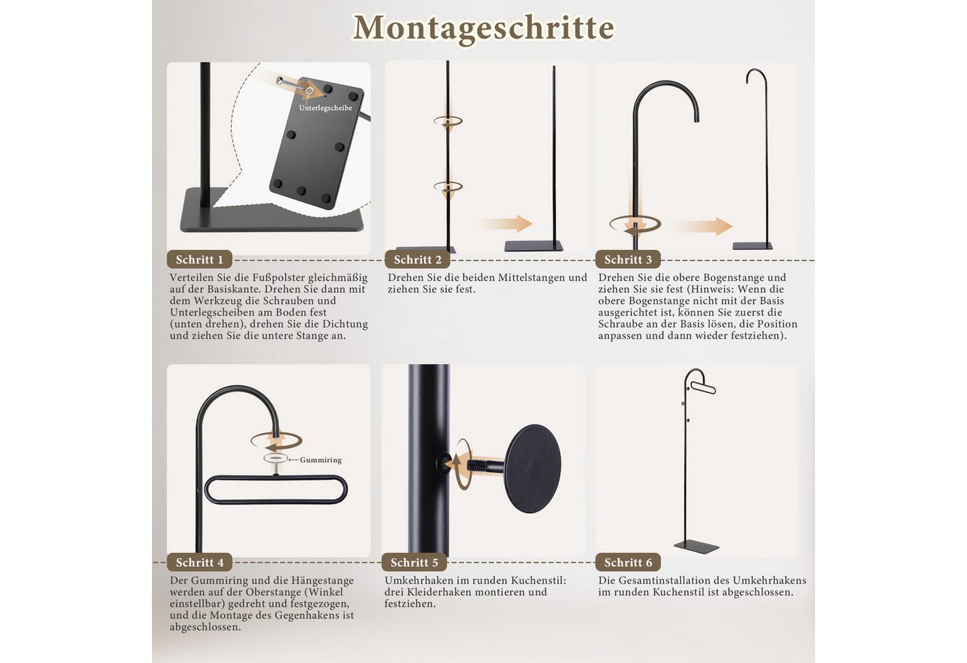 PRIISF Garderobenständer Kleiderständer 175cm Garderobenständer Standgarderobe Garderobe Metall, (freistehend Flurgarderobe Jackenständer mit Sinterstein Ablage – Bild 5 von 5