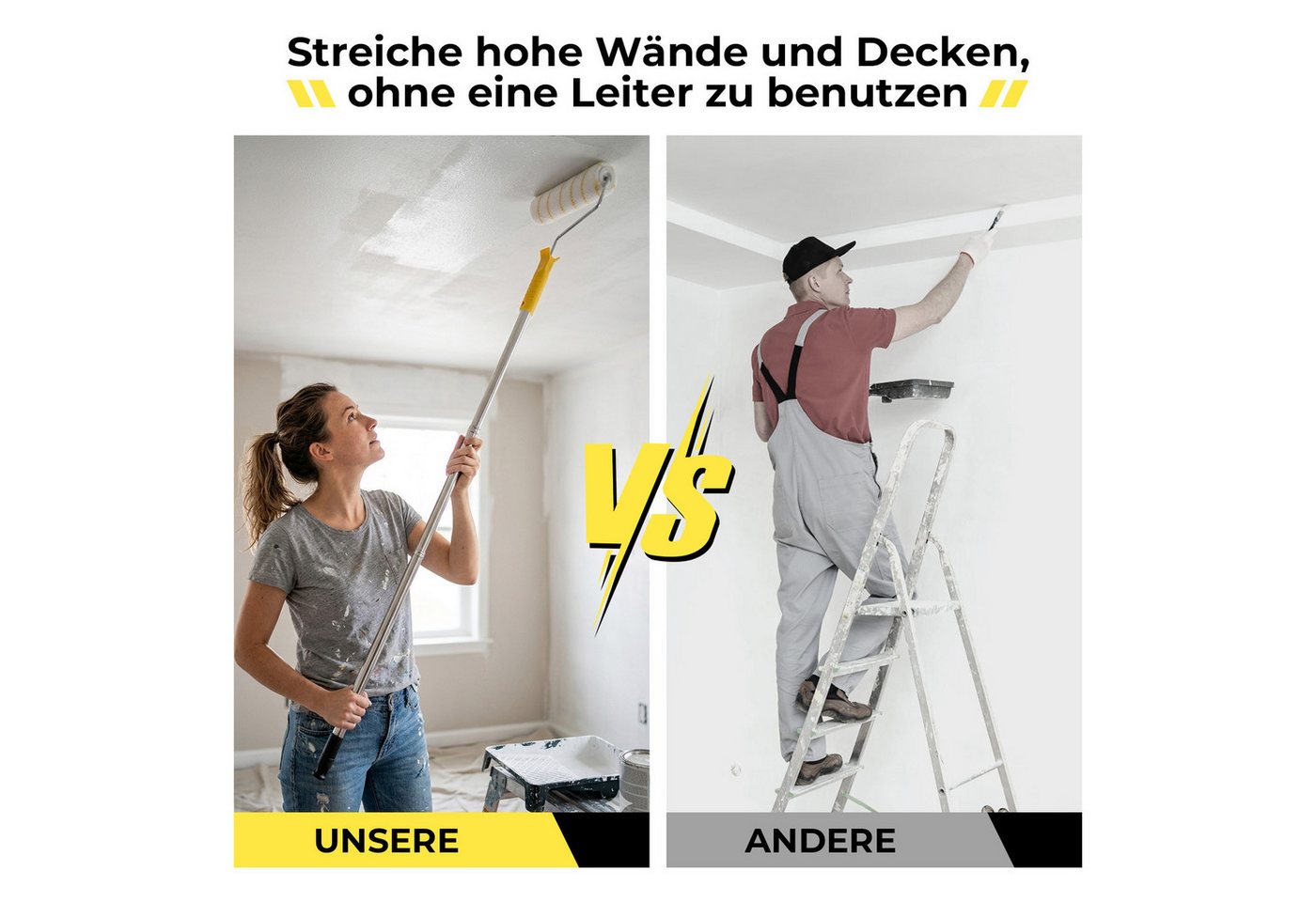 PRIISF Malerset Farbroller Set Farbwanne Pinsel Teleskopstange Steckbügel Streichset, (25tlg Renovierungs Set Lackierset Teleskopstande Malerrolle Wandmalset, 2 – Bild 5 von 5