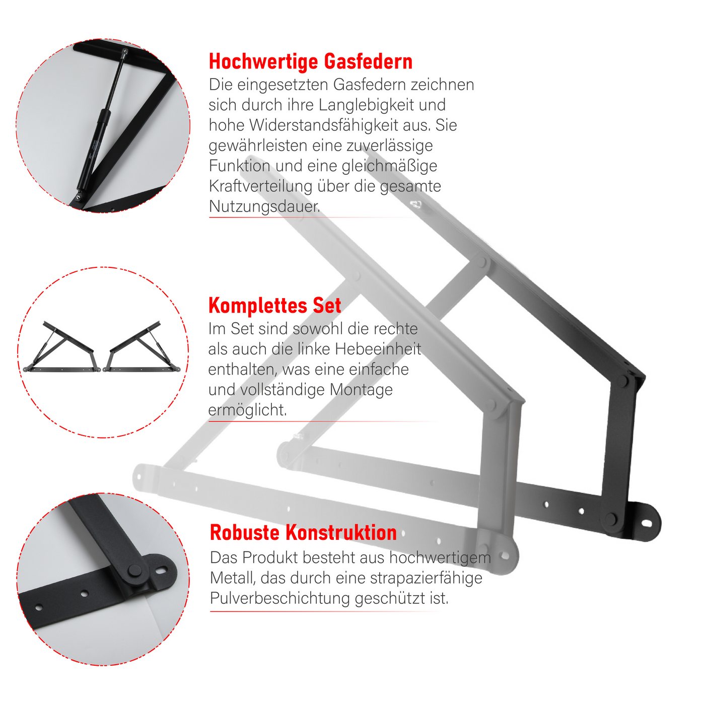 Prima-Online Möbelbeschlag Bett Hebebeschlag Klappmechanismus für Bettkasten–1200N Gasdruckfeder – Bild 2 von 5