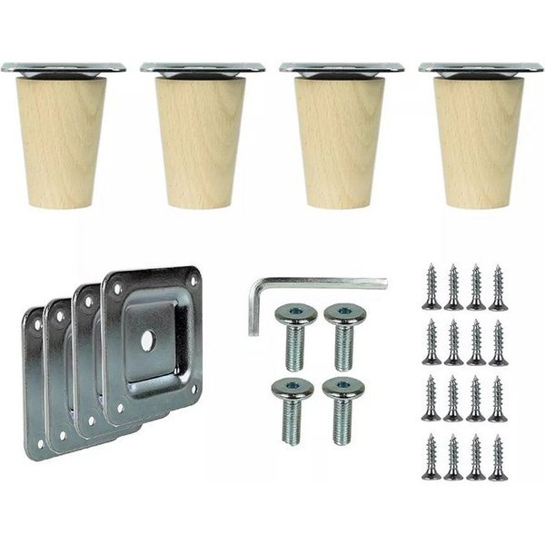 Prima-Online Möbelfuß 4er Set Gerade Holz Möbelfüße für Sofa, Bett mit Montageset H: 6-68cm, (4-St)