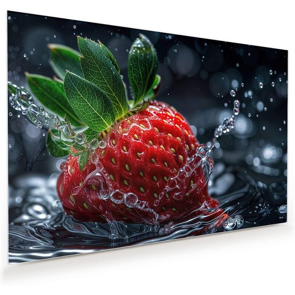 Primedeco Glasbild Wandbild Erdbeere im Wasser mit Aufhängung, Gewürze & Früchte (21 verschiedene Größen, 1 St), Elegante Aufhängung