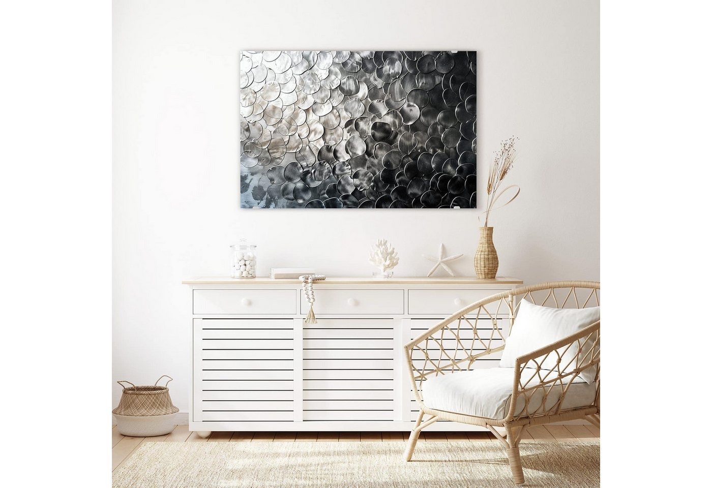 Primedeco Glasbild Wandbild Metallic Schuppen mit Aufhängung, Texturen (21 verschiedene Größen, 1 St), Elegante Aufhängung – Bild 3 von 5