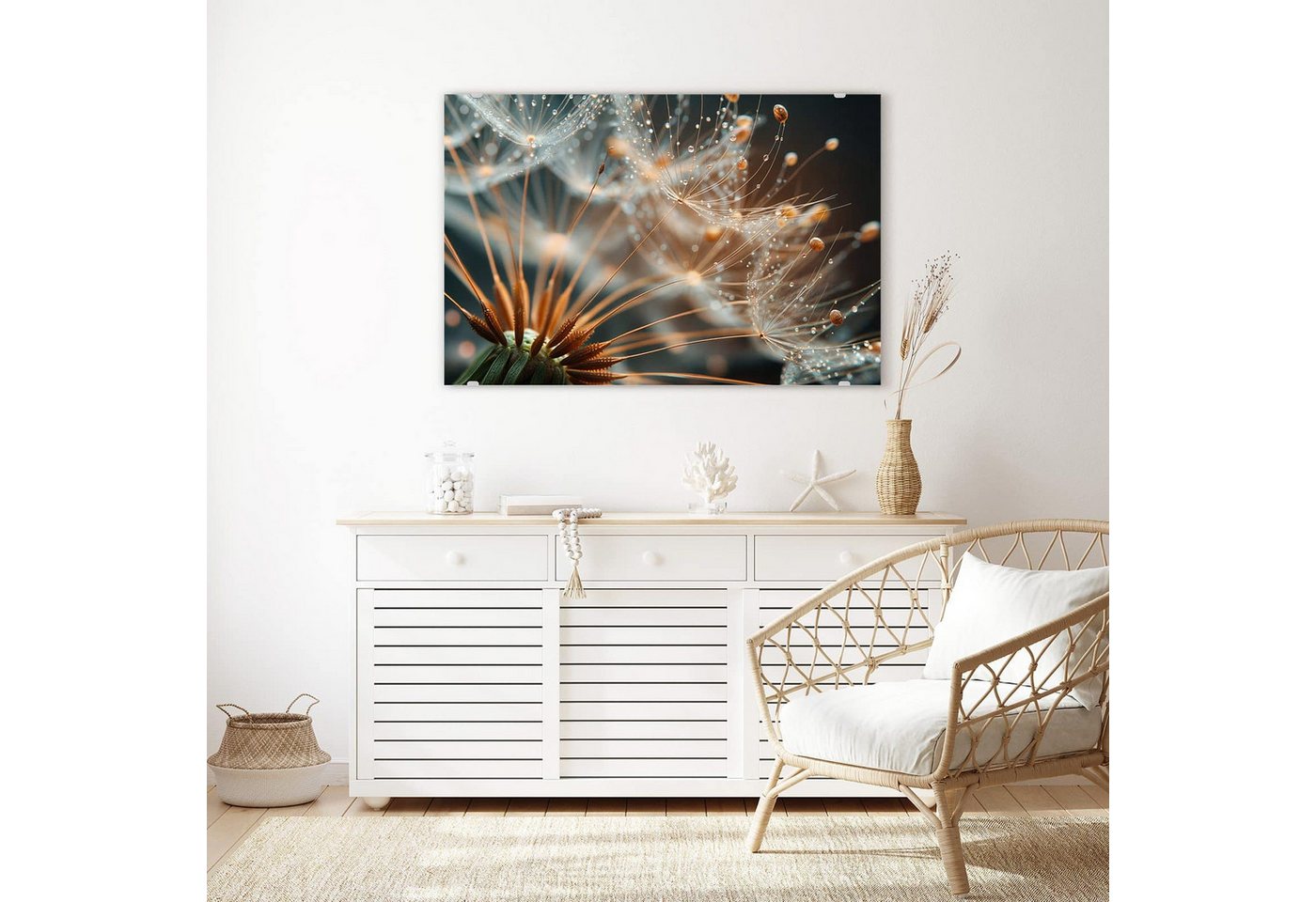Primedeco Glasbild Wandbild Pusteblumenperlen mit Aufhängung, Blumen & Pflanzen (21 verschiedene Größen, 1 St), Elegante Aufhängung – Bild 3 von 5