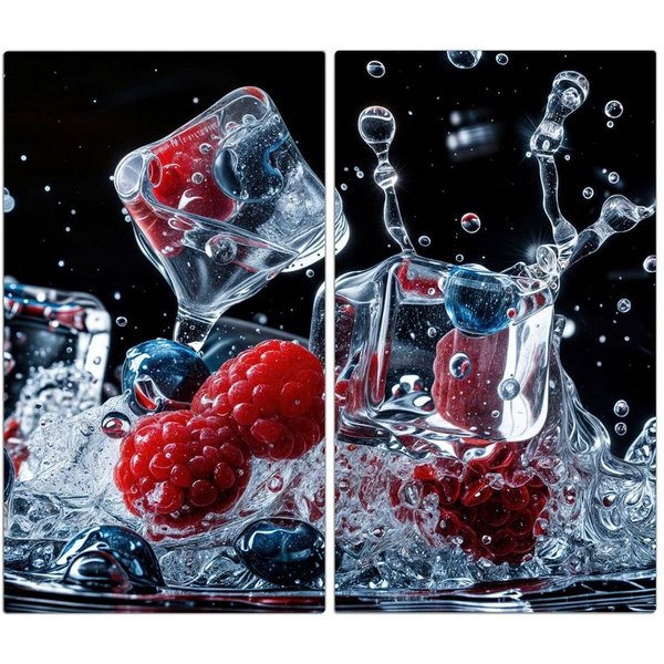 Primedeco Herd-Abdeckplatte Herdabdeckplatte Spritzschutz aus Glas Beeren Eiswürfel, Glas, (2 tlg)
