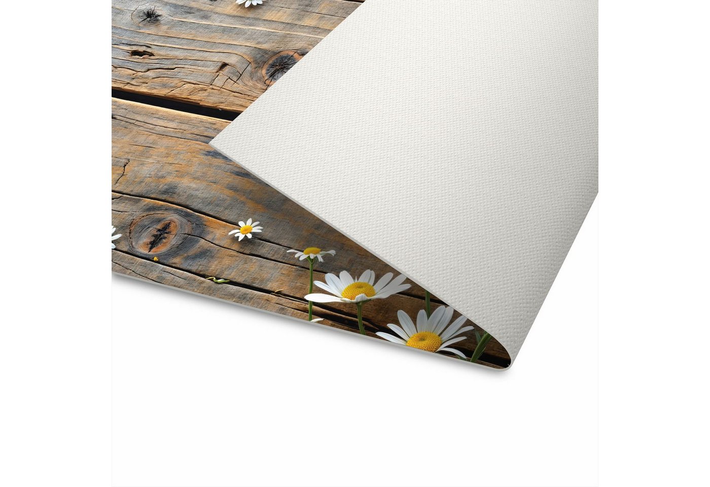 Primedeco Küchenläufer Küchenteppich Gänseblümchen auf Holz, Rechteckig, Höhe: 3 mm, rutschfest, waschbar & pflegeleicht – Bild 5 von 5
