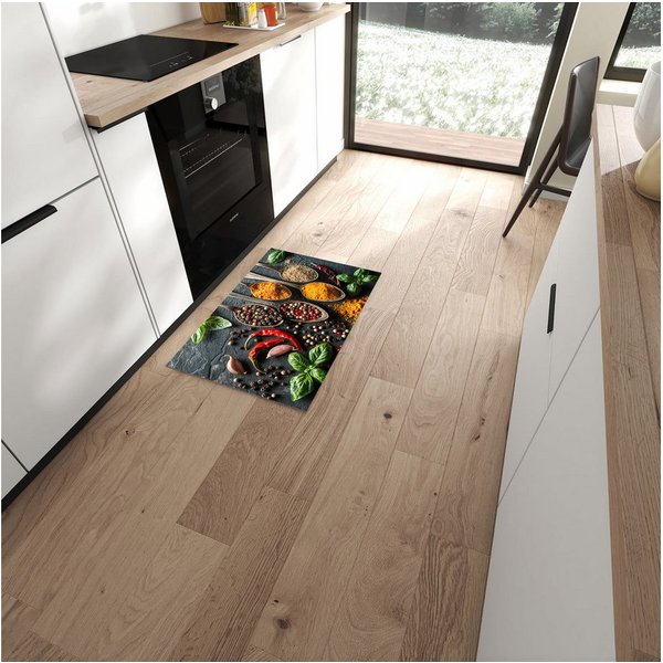 Primedeco Küchenläufer Küchenteppich Gewürze in Silberlöffeln, Rechteckig, Höhe: 3 mm, rutschfest, waschbar & pflegeleicht