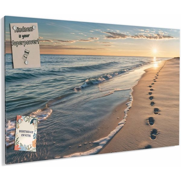Primedeco Magnettafel Spuren im Sand – Magnetwand & Memoboard aus Metall, (Komplett-Set, 1-tlg., Inklusive 4 Magnete und 2 Boardmarker (weiß & schwarz), magneti