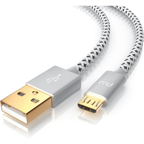 Primewire 2,4A MicroUSB Schnellladekabel, Nylon, Metallstecker, Datenkabel - 2m USB-Kabel, 2.0, Micro-USB (200 cm), für Smartphone, Tablet, Powerbank, PS4 & Xbo