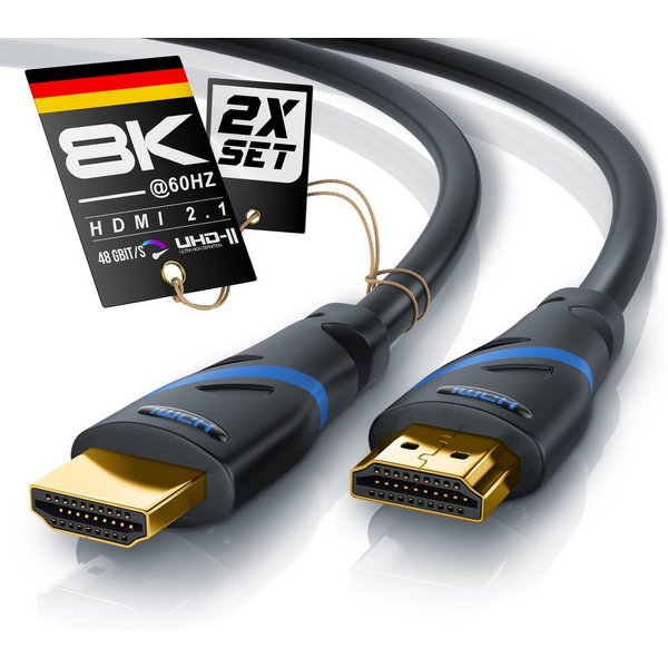 Primewire 2er Set HDMI Kabel 2.1 8K 1,5m Ethernet vergoldet HDMI-Kabel, 2.1, HDMI Typ A (150 cm), Ultra High Speed, CEC, HDCP, ideal für Gaming, Streaming und H