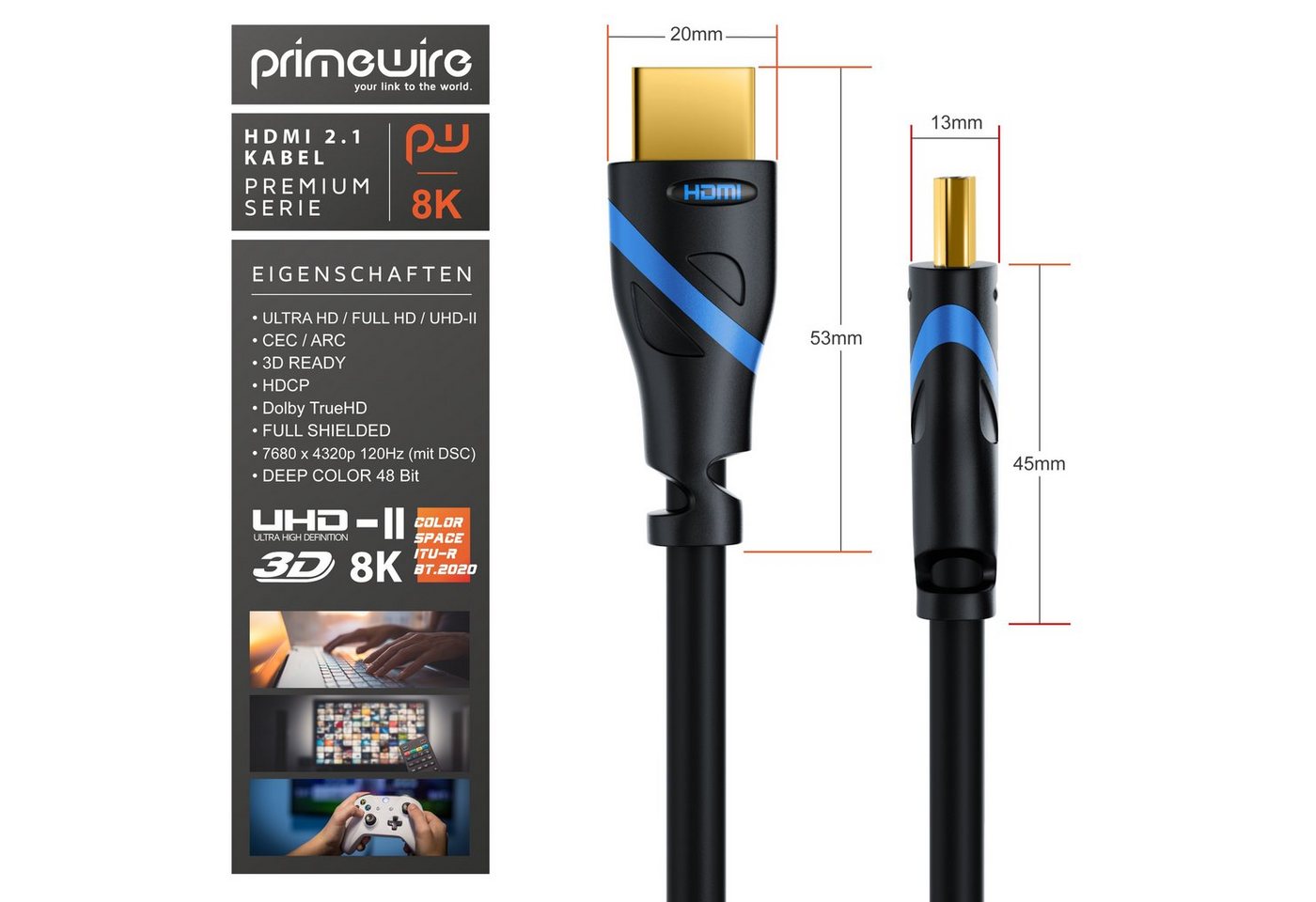 Primewire 8k @ 120Hz 4K @ 240Hz, DSC, UHD, HDR, eARC, VRR, 48 Gbit/s - 3m HDMI-Kabel, 2.1, HDMI Typ A (300 cm), Ultra High Speed, CEC, HDCP, ideal für Gaming, S – Bild 4 von 5