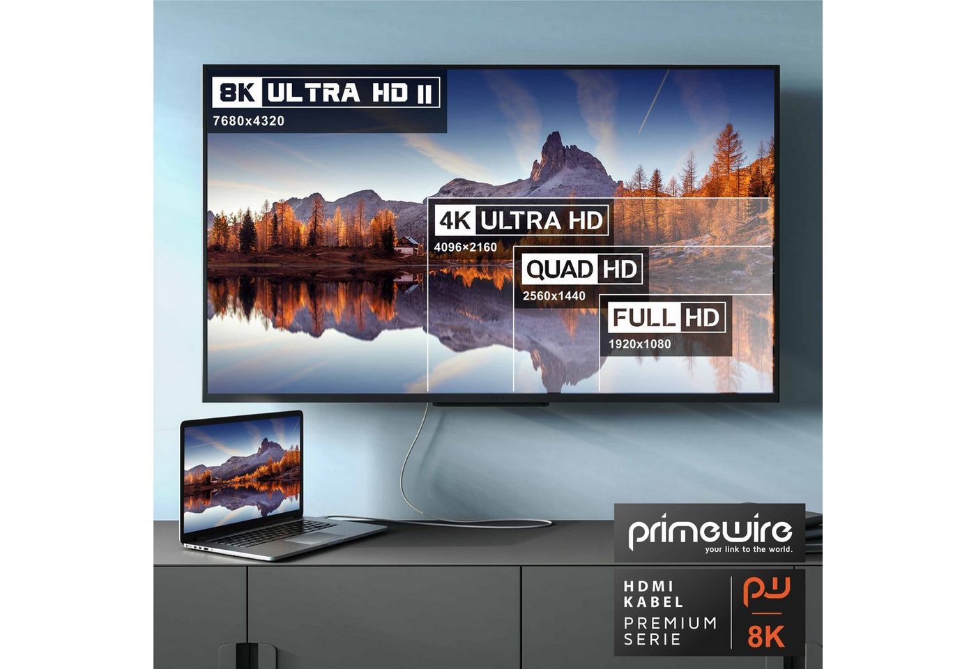 Primewire 8K @ 120Hz / 4K @ 240Hz DSC, Ultra High Speed, Nylonummantelung, 10m HDMI-Kabel, 2.1, HDMI Typ A (1000 cm), 48 Gbit/s Bandbreite, eARC, CEC, HDCP, für – Bild 4 von 5