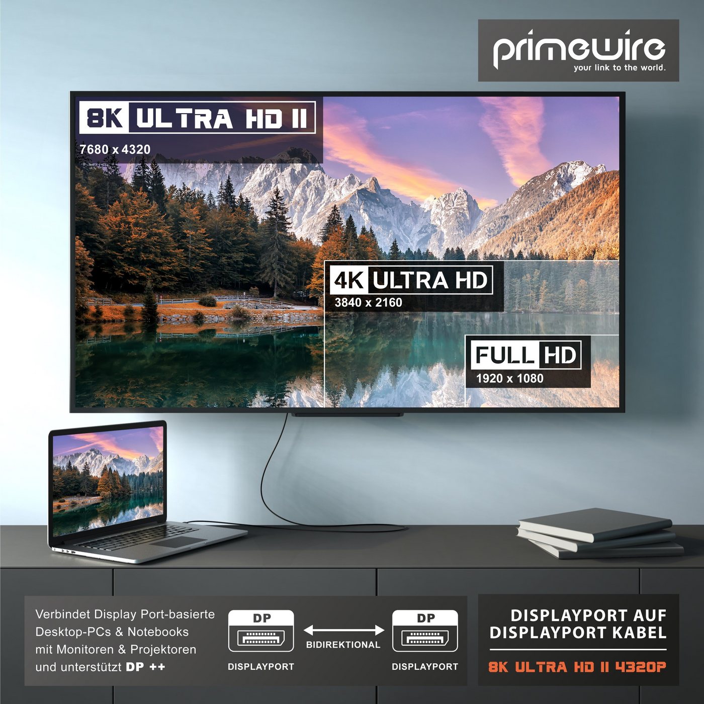 Primewire 8K Premium DP 1.4 Kabel, 8K 7680x4320 @ 60Hz, 4k @ 120Hz mit DSC - 1m Audio- & Video-Kabel, DisplayPort, DP 1.4 (100 cm), für Gaming-Monitor und PC, f – Bild 5 von 5