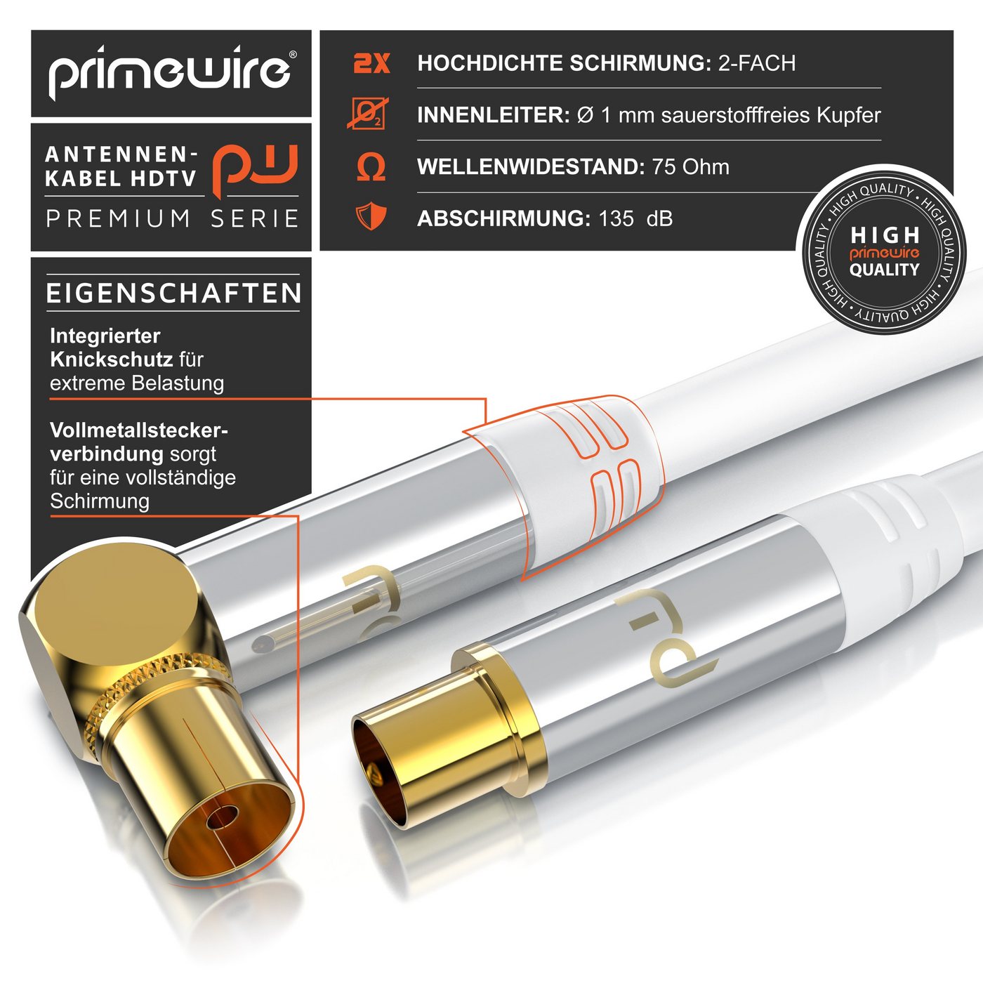 Primewire Antennenkabel gewinkelt, Koaxialkabel 75 Ohm TV HDTV DVB-T Radio -0,5m TV-Kabel, Koaxial, RF Buchse, IEC Stecker (50 cm), 135 dB, störungsfrei geschir – Bild 4 von 5
