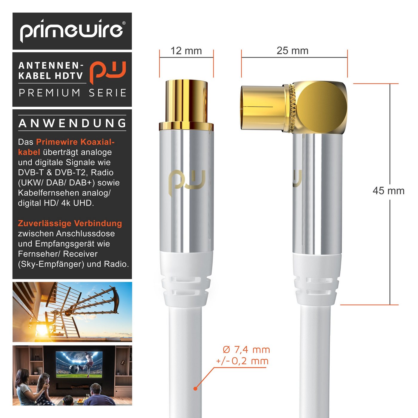 Primewire Antennenkabel gewinkelt, Koaxialkabel 75 Ohm TV HDTV DVB-T Radio -3m TV-Kabel, Koaxial, RF Buchse, IEC Stecker (300 cm), 135 dB, störungsfrei geschirm – Bild 2 von 5