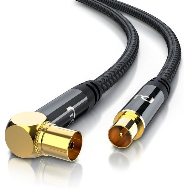 Primewire Antennenkabel gewinkelt, Koaxialkabel 75 Ohm HDTV, Radio, DVB-T - 2m TV-Kabel, Koaxial, RF Buchse, IEC Stecker (200 cm), 135 dB, störungsfrei geschirm